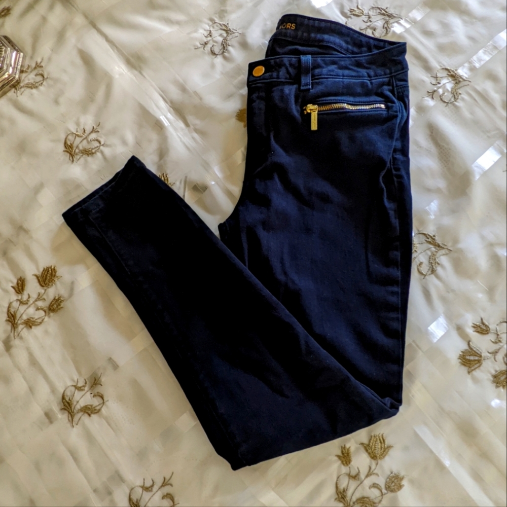 Michael Kors Navy Skinny Jeans with Gold Hardware